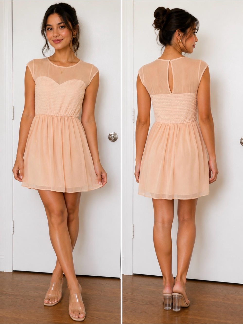 Whisper Blush Pink Chiffon Babydoll Dress Sheer Mesh